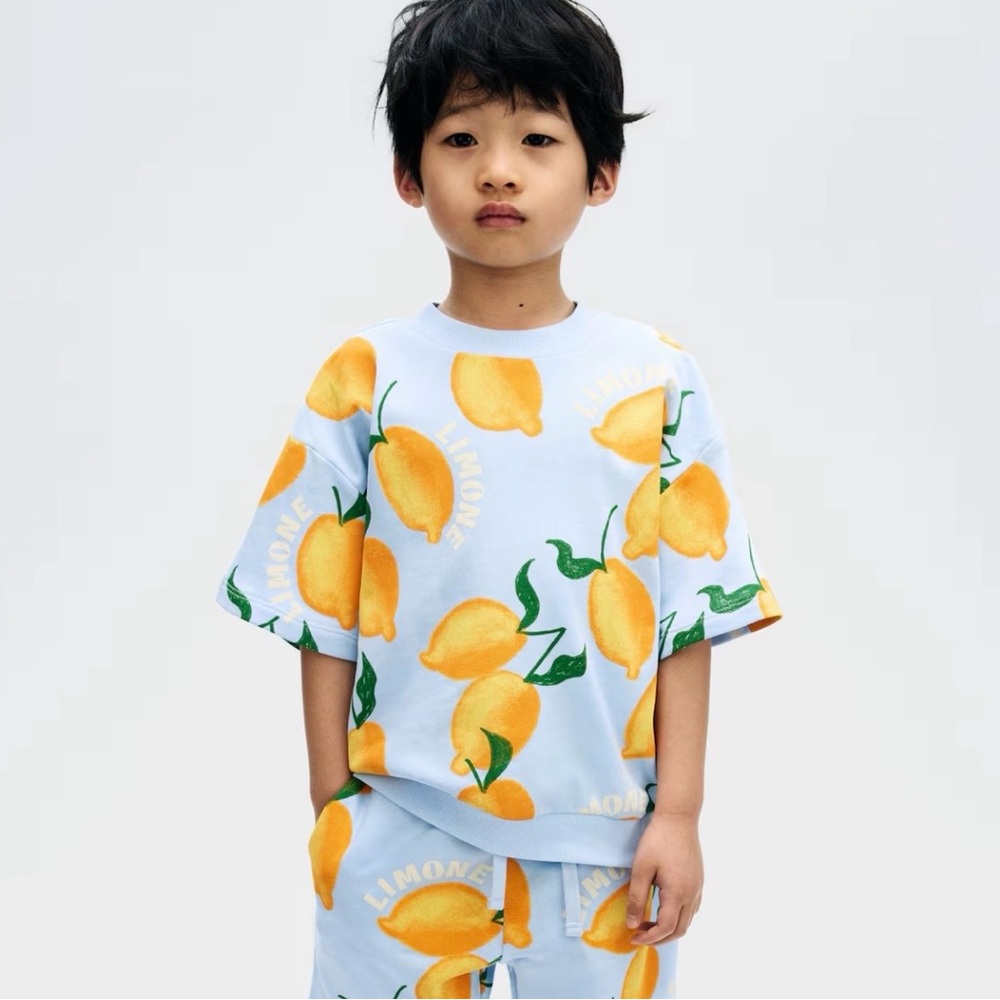 H&M Kids Boys Lemon Print Graphic Top Short Sleeve Sweatshirt 4T